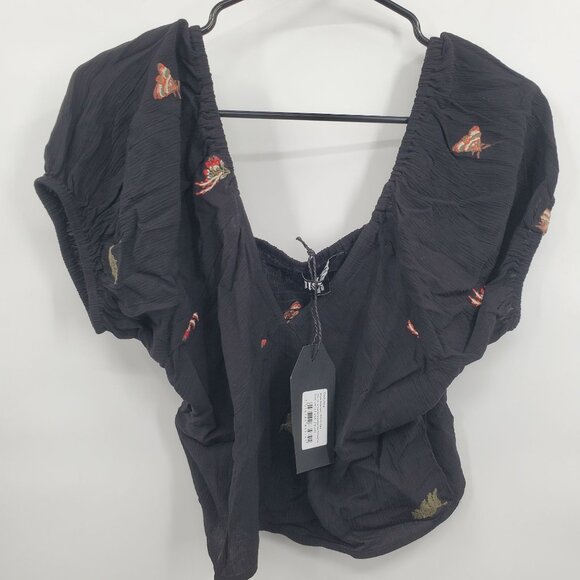 Disturbia Copia Moth Embroidered Cotton Puff Sleeve Top Women Size US 8 NWT - Picture 4 of 14